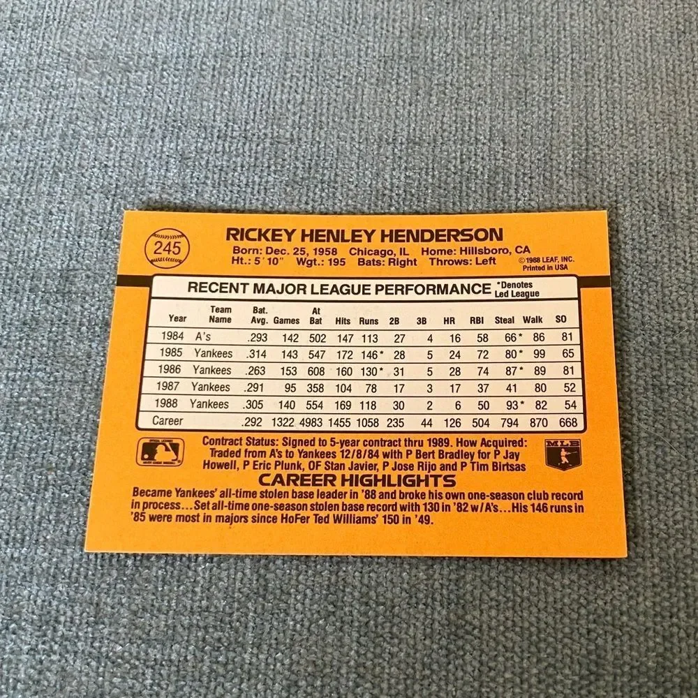 1989 Donruss New York Yankees Baseball Card Trading Card